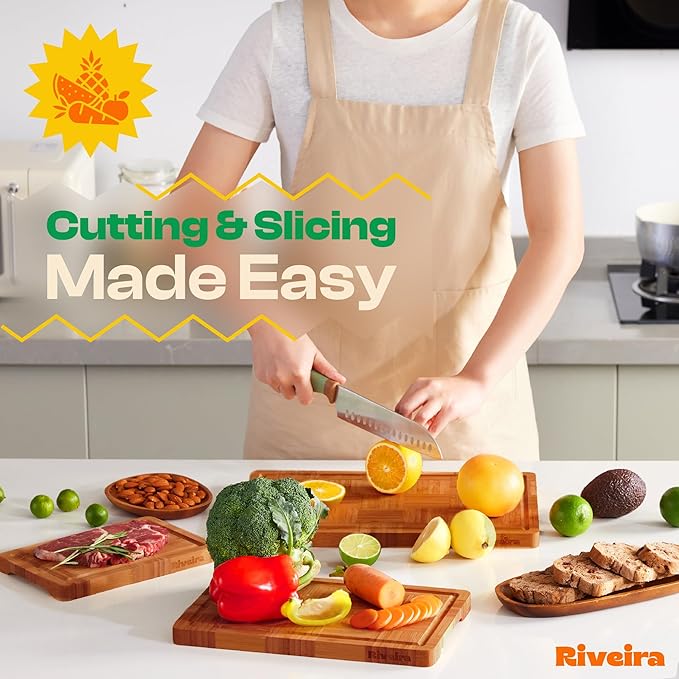 Riveira Bamboo End Grain Wood Cutting Board – Gourmet Bamboo Grandeur: 20 x 14 Wooden Cutting Boards – Wooden Cutting Boards For Kitchen Decorative – Innovative Juice Grooves End Grain Cutting Board