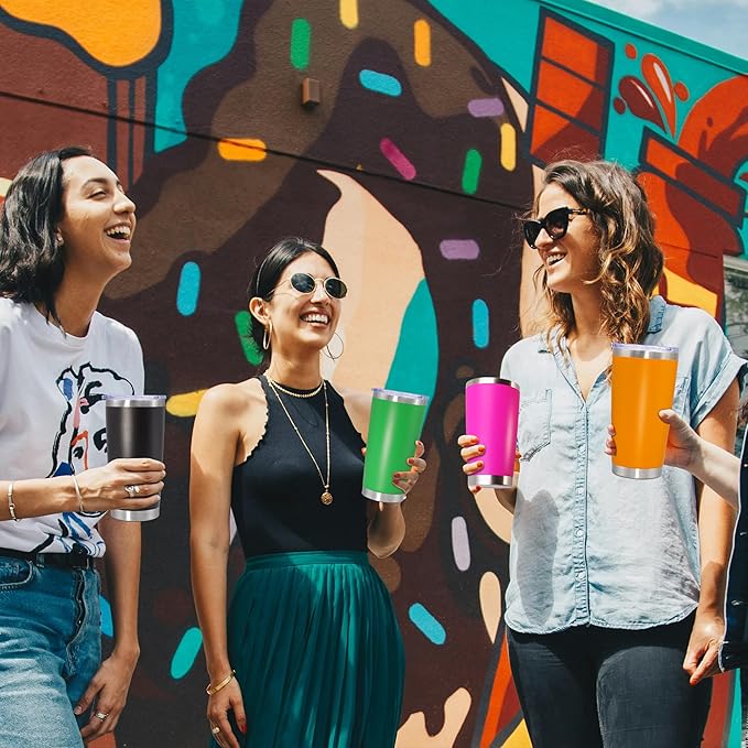 20 oz Tumbler Coffee Tavel Tumblers Bulk with Lid Stainless Steel Double Wall Vacuum Insulated Mug Powder Coated Cups fit Car Cupholder for Hot and Cold - Orange, 12Pack