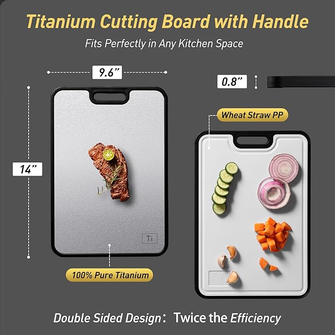 2 in 1 Pure Titanium Cutting Boards for Kitchen Chopping Board with Handle Large Big Small Kitchen Meat Butcher Block Not Stainless Steel Wood Bamboo Glass Rubber Plastic Silicone Acrylic Teak Sink