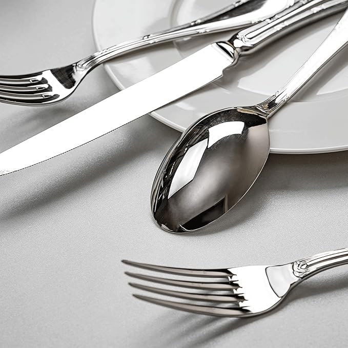 20-piece Silverware Set for 4, 18/10 Stainless Steel Flatware Set, Fine Silverware Set, Serving Utensil Sets, Finely Polished and Dishwasher Safe, Cupid