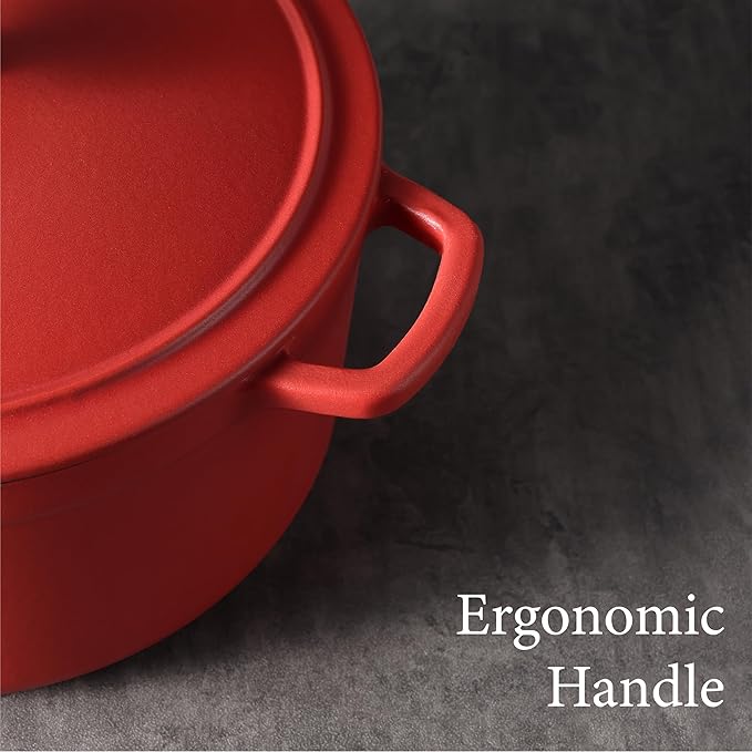 CAROTE 5QT Enameled Cast Iron Dutch Oven Pot with Lid, Heavy-Duty Dutch Oven for Sourdough Bread Baking, Braising, Stews, Roasting, Healthy & Non-Toxic, Dual Handles, All Stovetop Compatible, Oven Safe up to 500° F, Red