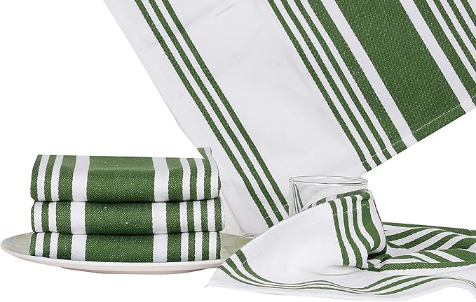 Urban Villa Kitchen Towels (20x30 Inches 6 Pack) Extra Large Premium Dish Towels for Kitchen Green & White Dish Cloths Highly Absorbent 100% Cotton Kitchen Hand Towels with Hanging Loop Tea Towels