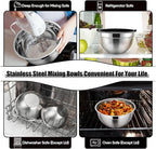 P&P CHEF Mixing Bowl with Airtight Lid Set of 5, 10-Piece Stainless Steel Nesting Salad Bowl Set for Prepping, Mixing and Serving, Size 4.6, 3, 1.5, 1, 0.7 QT, Rimmed Edges & Flat Base, Black