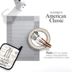 LEXMORE PVC Woven Placemats 6 PCS Wipeable Indoor/Outdoor Table Mats Washable Vinyl Place Mats for Dining Table, Set of 6-Silver Cube