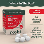 Roobi Compatible Cleaning Tablets for Jura. 24 Jura Cleaning Tablets for Automatic Espresso Coffee Machines. 100% Vegan, Carbon Neutral.