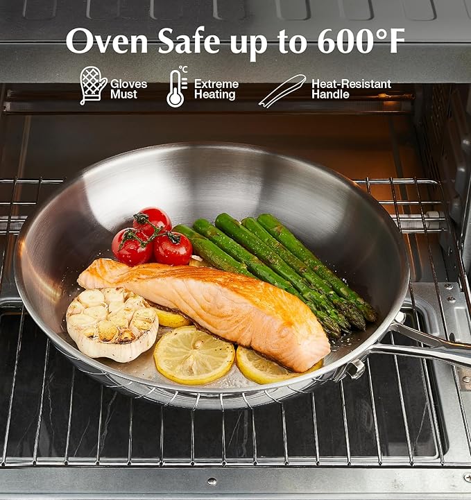 KOCH SYSTEME CS Stainless Steel Pan Set of 3, 8"&10"&12" Tri-Ply Stainless Steel Frying Pan Set with Stay-Cool Handle, Non-Toxic Staninless Steel Skillet, Fast & Even Heat Induction Compatible