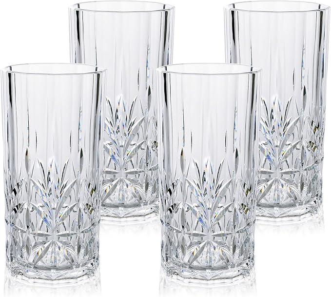 BELLAFORTE Shatterproof Tritan Plastic Tall Tumbler, Set of 4, 18oz - Myrtle Beach Drinking Glasses - Unbreakable Drinking Glasses for Parties - BPA Free - Clear