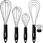 Anaeat Stainless Steel Kitchen Whisk Set of 4, Milk and Egg Beater Blender with Thick Wire for Whisking, Cooking, Baking, Beating and Stirring - 11'' Flat Whisk and 8.5''+10.5''+12'' Balloon Whisks