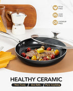 MICHELANGELO Small Frying Pan - 8 Inch Frying Pan Nonstick with Lid, Non-Toxic Ceramic Pans with Stainless Steel Handle, Nonstick Skillet, Black