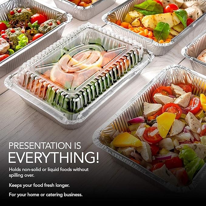 Stock Your Home 2 Lb Small Aluminum Pans with Lids (50 Pack) Foil Pans + Clear Plastic Lids, Disposable Cookware, Takeout Trays with Lids - To Go Disposable Food Containers for Restaurants & Catering