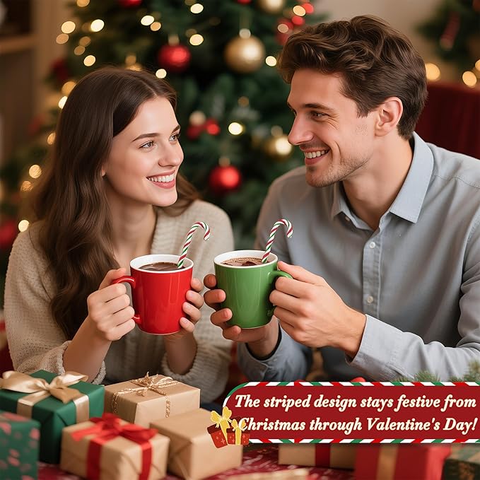 Christmas Candy Cane Glass Stir Sticks - 7.1" Cute Swizzle Stick for Coffee & Cocktails - Festive Red, Green& White Striped Design - Holiday Party Drink Mixers Essentials (5-Pack)