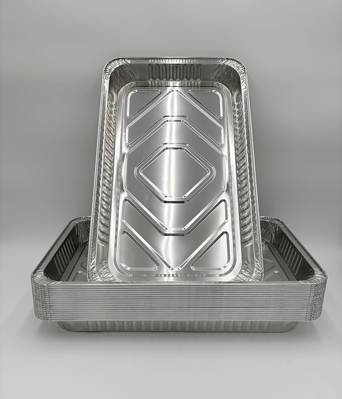 Heavy Duty Disposable Aluminum Foil Pan - Durable Tin Pan for Grilling, Cooking, Heating, Food Storage - Oven Safe, Freezer Safe, Gas & Electric Stovetop Compatible - Pack Size 50