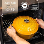 Nuovva Enamelled Cast Iron Dutch Oven Pot with Lid 6.4 Quart Non Stick Casserole Pot – Heavy Duty & Oven Safe up to 500° F for Bread Baking, Braising, Stews, Roasting – 28cm Yellow