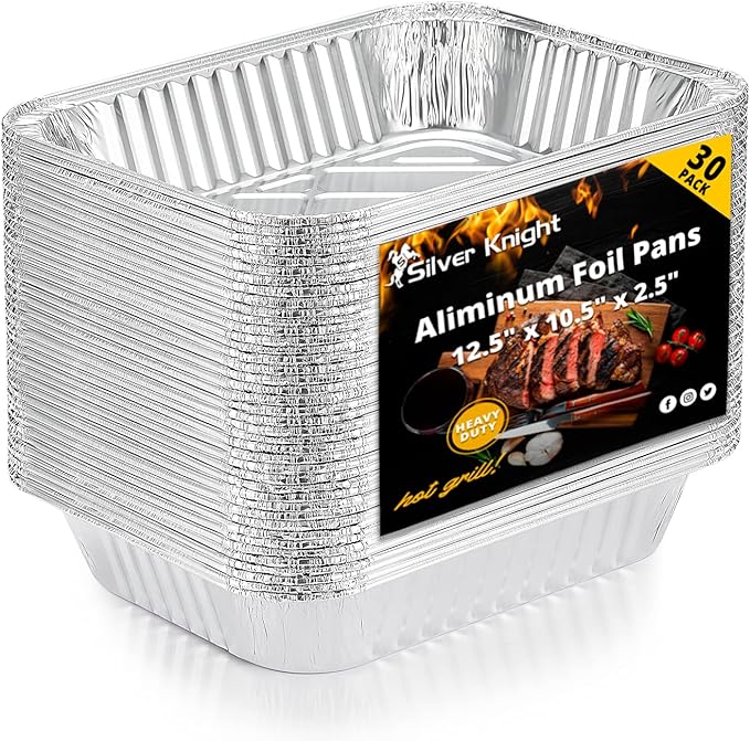 Silver Knight 9x13 Aluminum Pans Disposable Foil Pans (30-Pack), Half Size Deep Steam Table Pans Extra Thick for Baking, Cooking, Roasting, Heating …