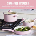 GreenLife 16 Piece Nonstick Cookware Set, Soft Grip Non-Toxic PFAS-Free Ceramic Pots & Pans, Dishwasher & Oven Safe, Frying, Sauce, Saute, Utensils, Glass Lids, Stay-Cool Handles, Wobble Free, Pink