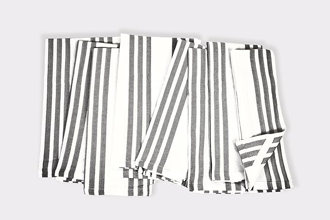 Realm 15" x 25" 100% Cotton Classic Kitchen Dish Towel (12 Pack) | Cuisine Stripe Jet Black | Super Absorbent Machine Washable Tea Towels with Hanging Loop