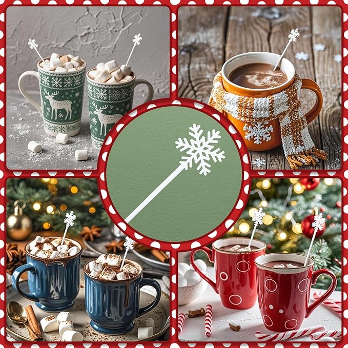 80 Pcs Snowflake Coffee Stirrers, Acrylic Winter Drink Stirrers Reusable Beverage Stir Sticks Hot Cocoa Chocolate Bar Supplies for Christmas Coffee Bar Kitchen Home