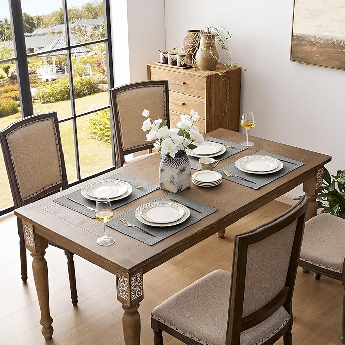 Romanstile Cloth Placemats Set of 6-12 x 18 Inch, Heat Resistant Double Layered Thickened Burlap Place Mats, Washable Faux Linen Farmhouse Table Mats for Kitchen/Dining/Party/Outdoor, Grey