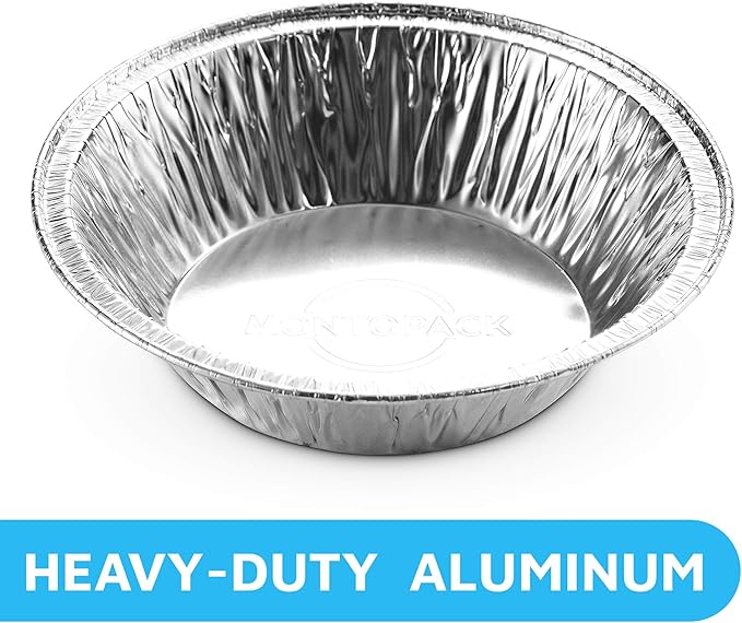 MontoPack Disposable 5" Aluminum Foil Pie/Tart Pans (100 Pack) | 5 Inch Round Cake Pan for Baking Personal Mini Pies, Homemade Cakes & Quiche | Oven Safe Foil Tins Easily Stack & Store Freeze & Reheat