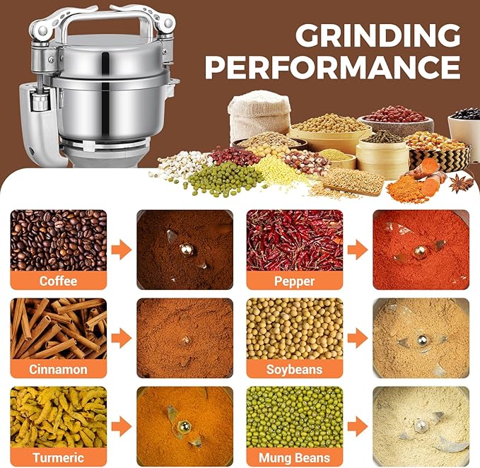 Grain Mill 150g Commercial Spice Grinder Electric 650W Stainless Steel Pulverizer Dry Grinder for Grinding Wheat, Oats, Corn, Pepper, and Coffee Beans – Grinders for Kitchen.