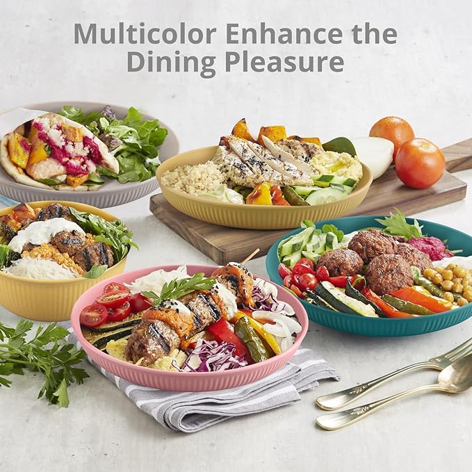 Tanice Plastic Dinnerware Set, 12PCS Outdoor Plates and Bowls Sets, Kids Dinnerware Set for 4, Plastic Dishes Set with Pltaes, Bowls, Cups for Kitchen, Outdoor Camping