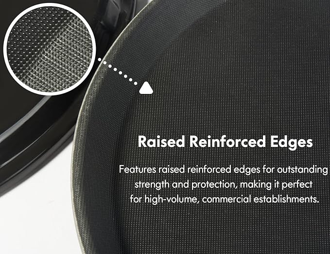 CURTA 2-Pack Restaurant Grade Non-Slip Tray, NSF, 14 Inch, Plastic Rubber Lined Round Serving Tray, Black