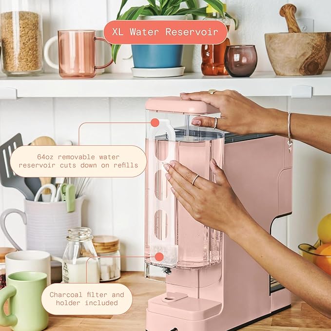 Beautiful Perfect Grind Programmable Single Serve Coffee Maker with Touch Display and Integrated Burr Grinder, Auto Coffee Strength Selection, 64oz Water Reservoir (Rose)