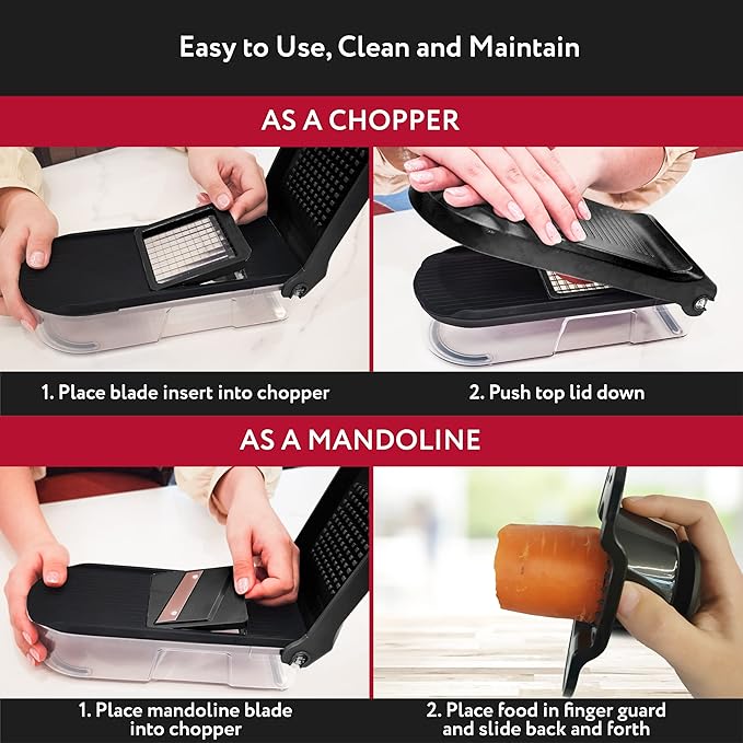 Fullstar Mandoline Slicer for Kitchen - Vegetable Chopper, Onion Potato Food Veggie Fruit Slicer and Cutter with Container, Kitchen Gadgets & Accessories, Home Essentials (6-in-1, Black)