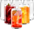 GLING [6 Pack - 16 oz.] Glass Can Shaped Cups Beer & Coffee Tumbler Glasses, Cordial Glasses, Cocktail Glasses