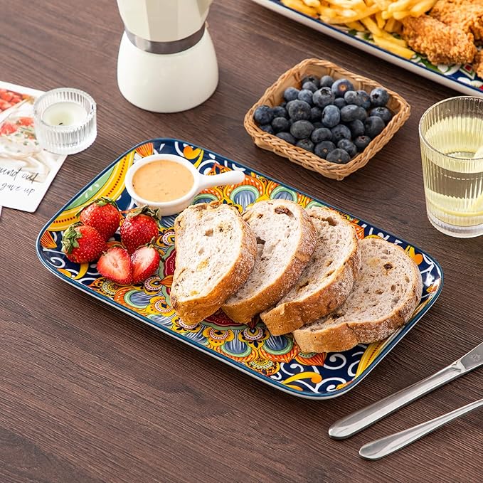 vancasso Serving Platters Set of 3, 16"/14"/12" Inch Rectangular Trays - Serving Platter Extra Large, Bohemian Ceramic Serving Dish for Entertaining Food, Microwave & Dishwasher Safe, Colorful
