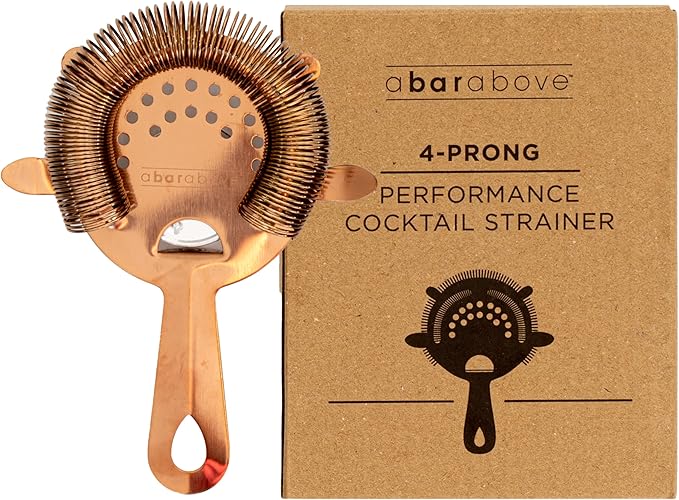 A Bar Above 4-Prong Cocktail Strainer, Stainless Steel Strainer with High-Density Spring for Smooth Drink Pouring, Fits Boston Shakers and Mixing Glasses, Bar Accessories, Antique Copper