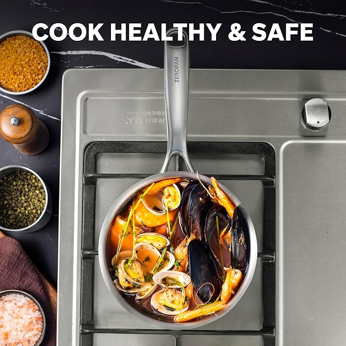 1 Quart Stainless Steel Saucepan with Lid, 6 Inch Hybrid Nonstick Sauce Pan,Small Cooking Pots,PFAS PFOA PTFE Free,Stay-Cool Handle, Dishwasher-Friendly, Oven-Safe,Compatible with All Cooktops