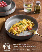 famiware Mercury Pasta Bowls Set of 4, 33 oz Large Salad Bowls, Ceramic Pasta Plates Bowls, Serving Bowls for Kitchen, Microwave & Dishwasher Safe, Dark Gray