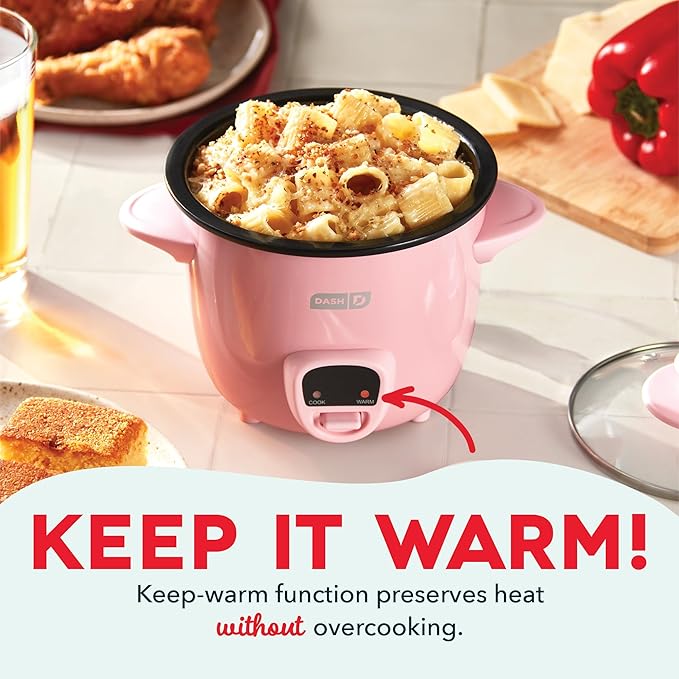 DASH Mini Rice Cooker Steamer with Removable Nonstick Pot, Keep Warm Function & Recipe Guide, Half Quart, for Soups, Stews, Grains & Oatmeal - Pink