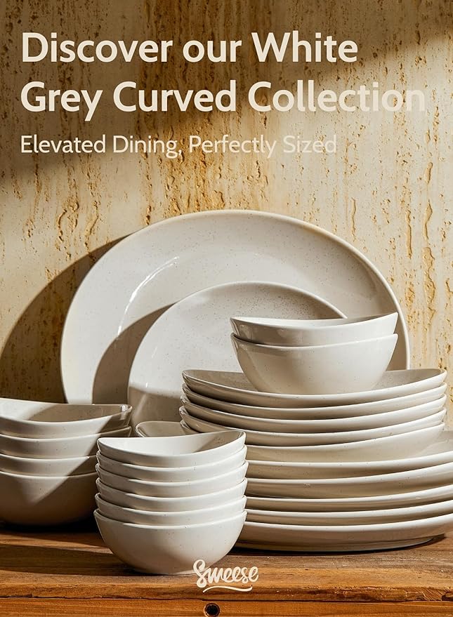 Sweese Porcelain Bowl Set - Serving, Prep, Salad, Dishwasher Microwave Safe, 10/18/28/42 oz, White Grey