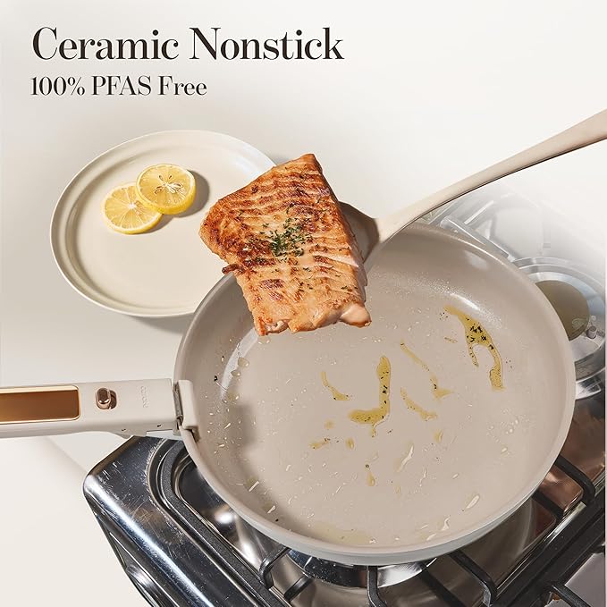 CAROTE 18Pcs Ceramic Cookware Set with Detachable Handle, Pots and Pans Set Non Stick, Non Toxic Cookware Set Removable Handles, Induction Kitchen Cookware Sets, Dishwasher/Oven Safe