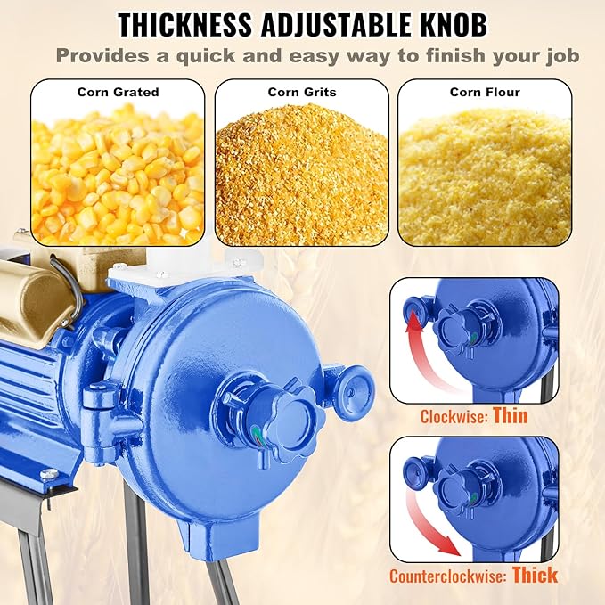 VEVOR Electric Grain Mill Grinder, 3000W Spice Grinders, Commercial Corn Mill with Funnel, Thickness Adjustable Powder Machine, Heavy Duty Feed Flour Cereal Mill Wheat Grinders, Dry Grinder