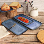 Ceramic Dinner Plates Dish Set,Set of 4, for Lunch snacks - Microwave, Oven & Dishwasher Safe,Scratch Resistant, Dinnerware Kitchen Porcelain Serving Dishes,Blue 12.4 Inch Rectangle plate