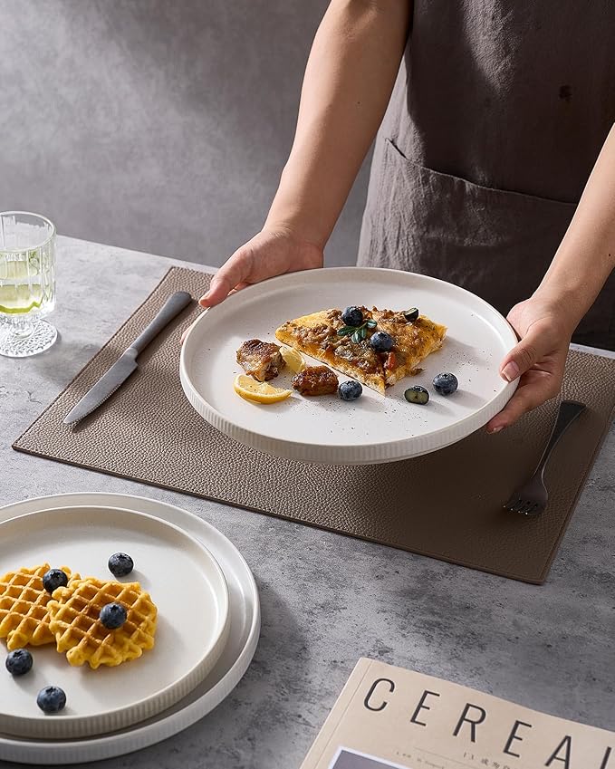 famiware Star Dinner Plates for 6, 10 inches Plate Set, Scratch Resistant, Stoneware Dinnerware, Kitchen Modern Rustic Serving Dishes, Matte White