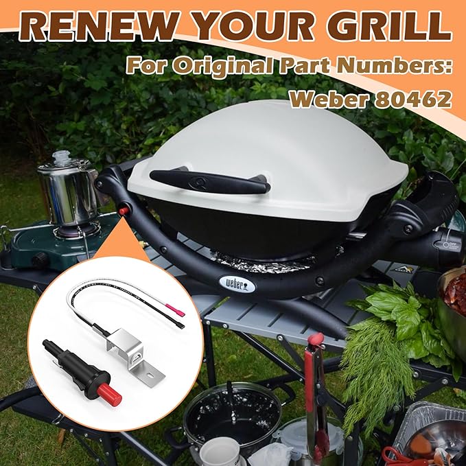 80462 Igniter Kit Replacement for Weber Q100/Q200 Gas Grill Parts, Push Button Ignitor for Weber Q1000/Q2000 Grills Gas Flame Starter, Igniter Assembly Replacement Kit for Weber Q120/Q220