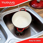 Cast Iron Pot with Lid – Non-Stick Ovenproof Enamelled Casserole Pot, Oven Safe up to 500° F – Sturdy Dutch Oven Cookware – Red, 5-Quart, 24cm – by Nuovva