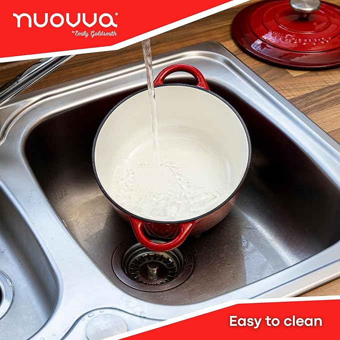 Cast Iron Pot with Lid – Non-Stick Ovenproof Enamelled Casserole Pot, Oven Safe up to 500° F – Sturdy Dutch Oven Cookware – Red, 5-Quart, 24cm – by Nuovva