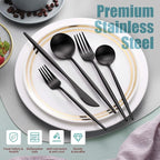 Lemeya Matte Black Silverware Set for 6,Modern Stainless Steel Brushed Cutlery Set,30-Pieces Heavy Duty Flatware Set,Knives Spoons and Forks Set Utensils Set, Satin Finish, Dishwasher Safe