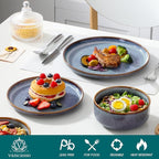 vancasso PLAYA Plates and Bowls Sets, 24 Pieces Grey-Blue Dinnerware Sets for Kitchen, Reactive Glaze Dishes Set for 8, Dishwasher and Microwave Safe