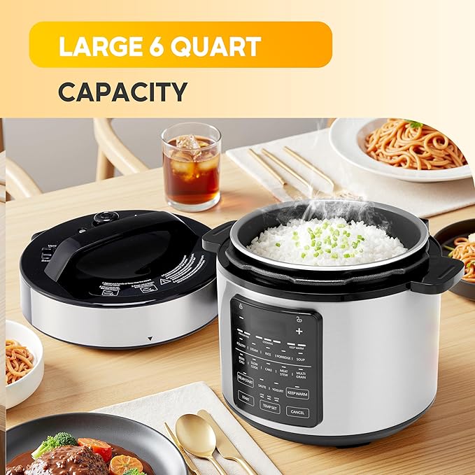 HealSmart 12-in-1 Multi Electric Pressure Cooker, Non-Stick 6QT Stainless Steel Pressure Cooker for Yogurt Maker, Slow Cooker, Cake, Multigrain, Dishwasher Safe