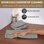 Native Fab 6 Pack Gingham Mini Check Kitchen Hand Towels Set - 100% Cotton Absorbent Reusable Dishcloths 16"x26" - Quick Drying Dish Towels with Hanging Loops for Kitchen, Black White