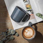 famiware Moonlight Coffee Mug Set of 4, 13oz Mug Set with Linen Finish, Coffee Cup Set with Handle for Latte, Cappuccino, Tea, Hot Cocoa, Microwave and Dishwasher Safe, Dark Blue