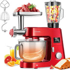 VIVOHOME 9 in 1 Multifunctional Stand Mixer with Fermentation, 6 Speed 7.5 Quart Kitchen Electric Food Mixer with Timer, Meat Grinder, Juice Blender, Vegetable Slicer, Pasta and Cookie Maker, Red