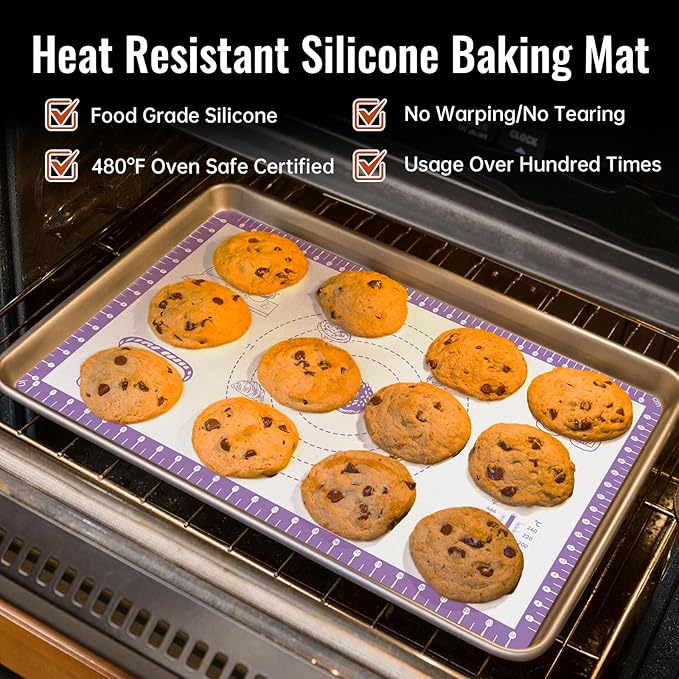 Non Stick Silicone Pastry Mat for Dough Rolling, Silicone Baking Mat for Bread, Cookie, Macaron, Pizza, Surdough, Non Slip Silcone Mat for Counter, Baking Suppliers with 10 Useful Recipes