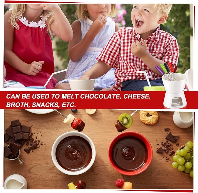 Mudder 8 Pcs Mini Fondue Pot Set with 32 Color Coded Forks Porcelain Tea Light Melting Mugs for Chocolate Cheese Dessert Small Fondue Pot Set for Christmas Valentine's Tapas Gifting (Red White)